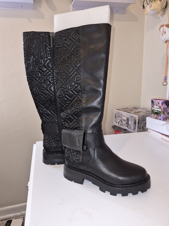 Karl Lagerfeld Black Leather Over-the-Knee Buckle Boots - Picture 4 of 5